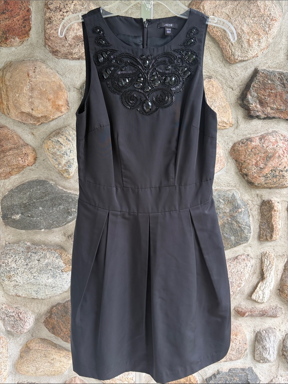 Jacob Black Sleeveless Beaded Neckline Mini Dress